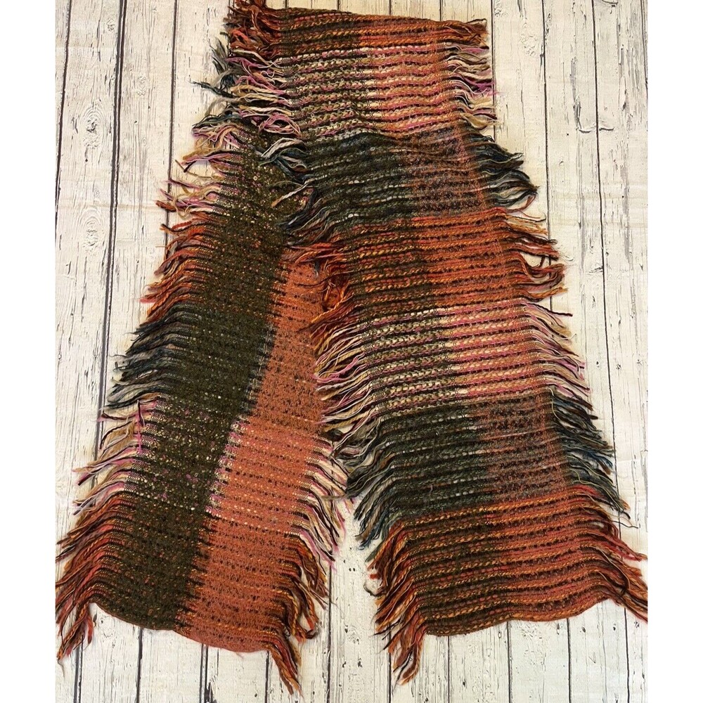 Talbots Boucle Mohair Wool Blend Fringed Scarf 67" x 14" Multicolor Plaid Winter